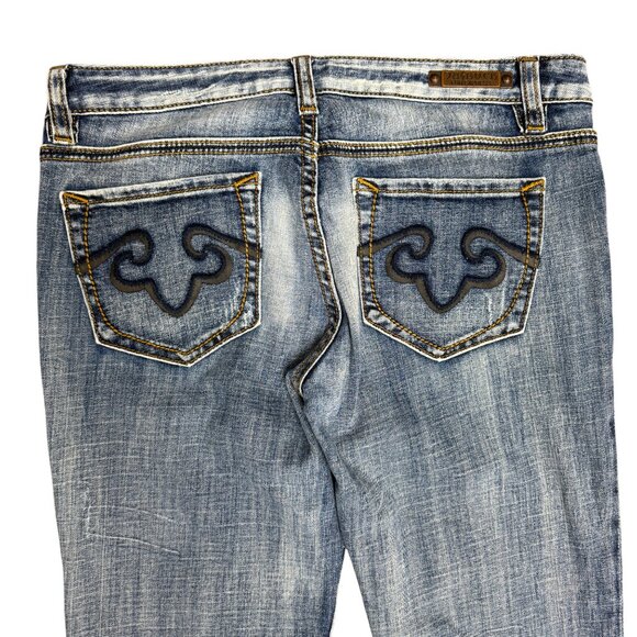 EUC Women's REROCK for EXPRESS Bootcut Low Rise Mid Wash Jeans | Size‎ 8R - Picture 4 of 11